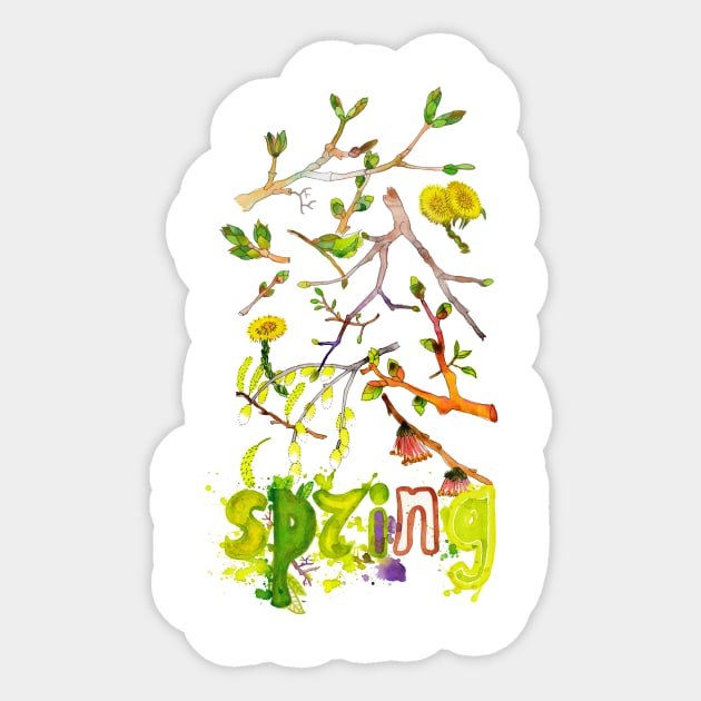 Spring leaves and branches Sticker by AgniArt